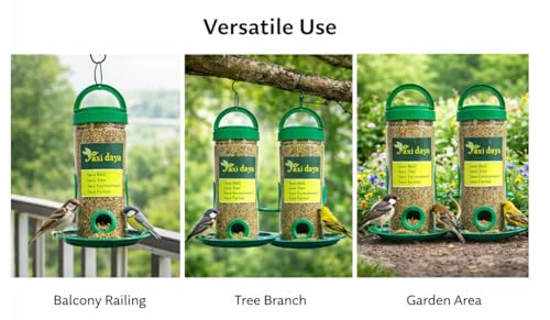 Image of Bird Feeder for Balcony & Garden - Pack of 4 | Hanging Seed Container with Tray & Perch | Outdoor Sparrow Feeder for Home & Garden