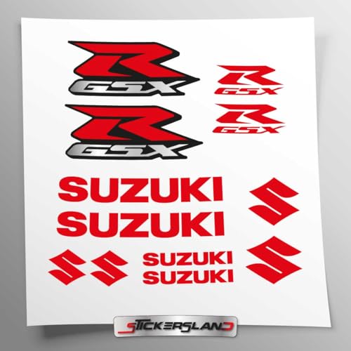 Stickersland® | Kit d'autocollants compatible avec GSX R ROUGE IMPRIMÉ | usage personnel, privé et décoratif | autocollants pour carénage de moto | stickers décalcomanies aftermarket | base vinyle