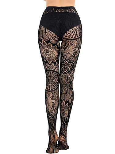 Image of HONENNA Patterned Fishnets Tights Black Pantyhose Stockings for Women, 1-6 Pairs