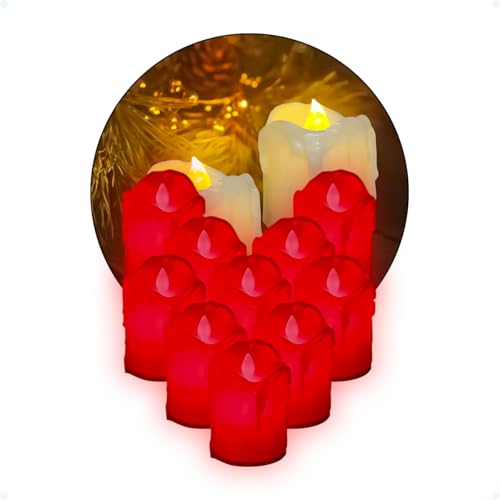 Kit 10 Velas Artificial Eletrônica Led Chamejante Luz Vermelha Decorativa Natal Casamento Festa Româ