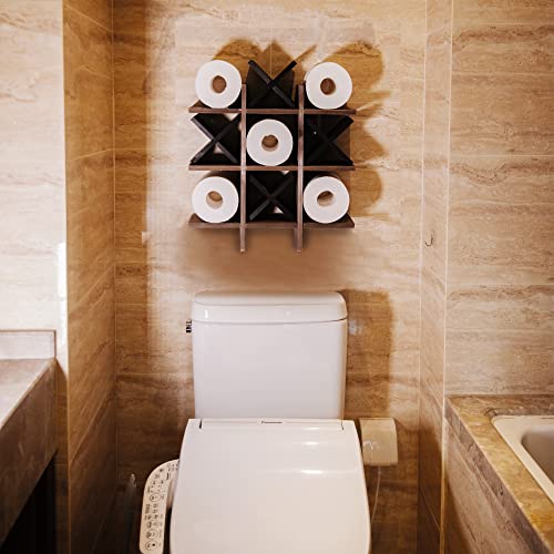 Genmous Handmade Tic Tac Toe Toilet Paper Holder Stand With 4Pcs Wooden X, Funny Wall Mounted Toilet Papers Storage With Shelf, Farmhouse Toilet Paper Roll Storage For Guest Bathroom Or Toilet Décor #TOP2