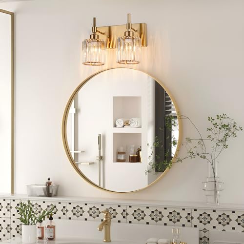 Kunlinzhu Gold Bathroom Light Fixtures,2 Light Crystal Vanity Light Fixtures for Bathroom,Modern Brass Lights Over Mirror by Kunlinzhu - Used condition - Image 2