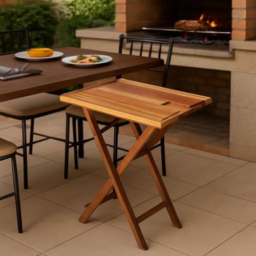 Mesa de Churrasco Dobrável 60x42cm Tábua de Carne, Madeira de Lei ...