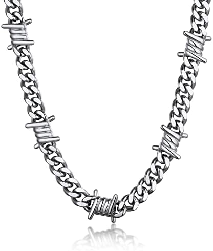 Bandmax Barbed Wire Cuban Chain Necklace for Women Men Stainless ...