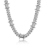 Bandmax Barbed Wire Choker Necklace for Women Men Stainless Steel Gothic Thorns Necklace Chain 16 In