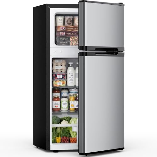Image of Feelfunn 2.5 Cu.Ft Mini Fridge with Freezer, 2 Door Dorm Fridge, Silver