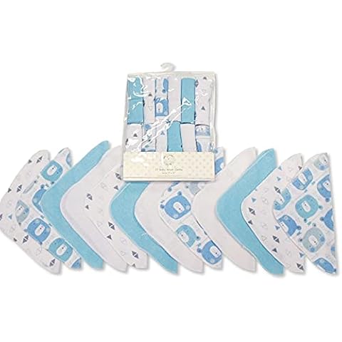 Nursery Time Baby Girl Boy Wash Face Cloths Towel Flannel Wipes Pack of 12 Pink Blue Grey (Blue) Cover