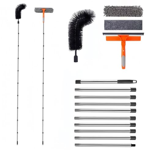 MC-Hotfire 3.95m Window Squeegee Cleaner Tool Kit 10-Section Connectable Pole with Gutter Cleaning Tools Window Washer & Silicone Squeegee for Cleaning Glass Mirrors Cars Roofs & Gutters