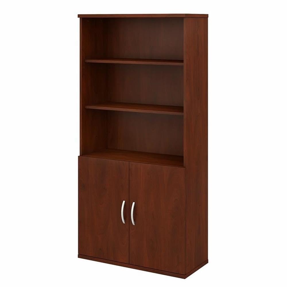 Bush Business Furniture Studio C Tall 5 Shelf Bookcase with Doors in Hansen Cherry, Large Bookshelf Cabinet for Home or Professional Office