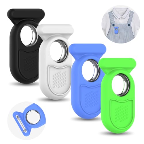 [4-Pack] Silicone Case for Galaxy Smart Tag 2, Hidden Pin SmartTag 2 Holder All-Round Protection Galaxy Smart Tag 2 Case for Dog Collar Luggage Clothes Kids Elder (Black/White/Blue/Green)