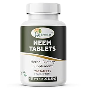 Grenera Neem Tablets, Made Using Pure Neem Leaves, Kosher, Halal Certified Supplement, 240 Tablets