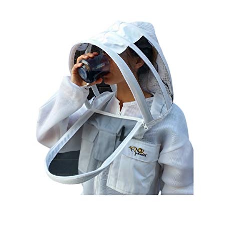 OZ ARMOUR Jaqueta ventilada de malha de ar com dois capuz e chapéu de aba redonda., Branco, PP