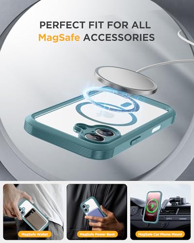 Image of Miracase for iPhone 17 Case 6.3'', Full-Body Military Grade Drop Protection Outdoor Phone case with Built-in Glass Screen &Camera Control,Easy Installation,No Gap,Compatible with MagSafe, Green