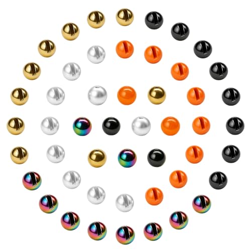Zsrivk Slotted Tungsten Fly Tying Beads Kit, 50pcs 5 Colors Fishing Beads Assortment, Fast Sinking Jig Beads for Nymphs, Woolly Bugger, Fly Tying Materials Supplies(Colorful 2.8mm)