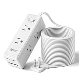 15 Ft Extension Cord with Multiple Outlets, Long Extension with 6 Outlets 4 USB Ports(2 USB C), Flat Plug Surge Protector Power Strip for Home, Office Supplies, Dorm Essentials
