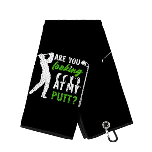 PIUFAM Printed Golf Towels for Golf Bags, Funny Golf Towel for Men, Golf Accessories for Men, Towel with Clip, Towel with Funny Words for Him, Birthday Gifts for Dad, Gifts for Christmas Thanksgiving - image 1