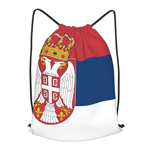 HaiRui YunDa Serbian Flag Drawstring Backpack Casual Portable String Bag Gym Bag Simple Outdoor Sports Knappack