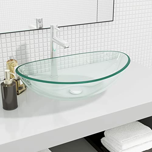 Bopdu Lavabo en Verre trempé Vasque de Salle de Bain ou Toilette Lavabo à Poser évier de Cuisine 54,5x35x15,5 cm Transparent