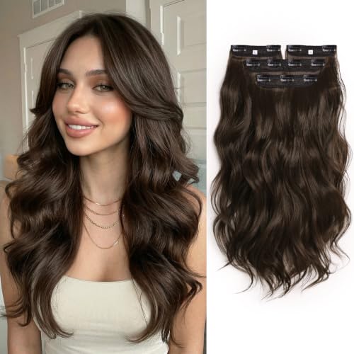 XIXISNOW 20in Lace Wavy Clip in Brown Synthetic Hair Extensions for Women | Synthetic Hairpieces: Wavy Hair Extensions Clip in Hair Clip in Extensions Clip on Extensions Hair Clip Ins. Weddings Parties