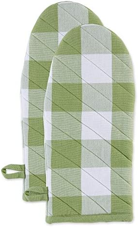 DII Buffalo Check Kitchen Collection, Classic Farmhouse Kitchen Set, Oven Mitt, Antique Green, 2 Piece