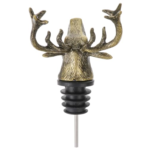 IMUSINICE Tapón de Botella de Vino de Aleación de Zinc Vertedor Creativo en Forma de Cabeza de Alce Color Bronce Verde Antiguo Decorativo para Uso Navideño en Cocina y Bar