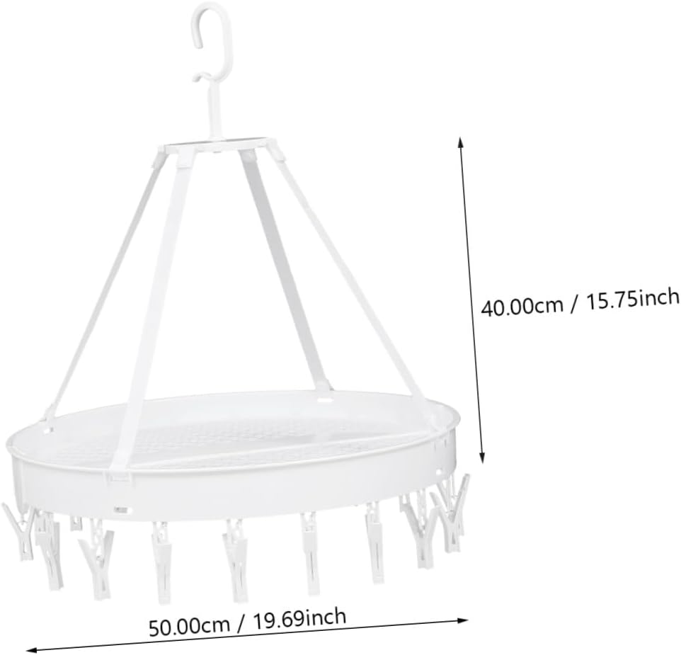 Ciieeo Windproof Folding Underwear Drying Hanger Rack Single-Layer White Clothes Drying Hook for Socks Towels Bras Balcony Laundry Storage