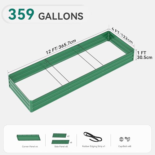 YITAHOME 144x48x12 in Galvanized Raised Garden Bed Kit, Large Metal Planter Box with Gloves, Safety Rubber & Support Rod, Outdoor Flower Bed for Plants Vegetables, Green by YITAHOME - Image 9