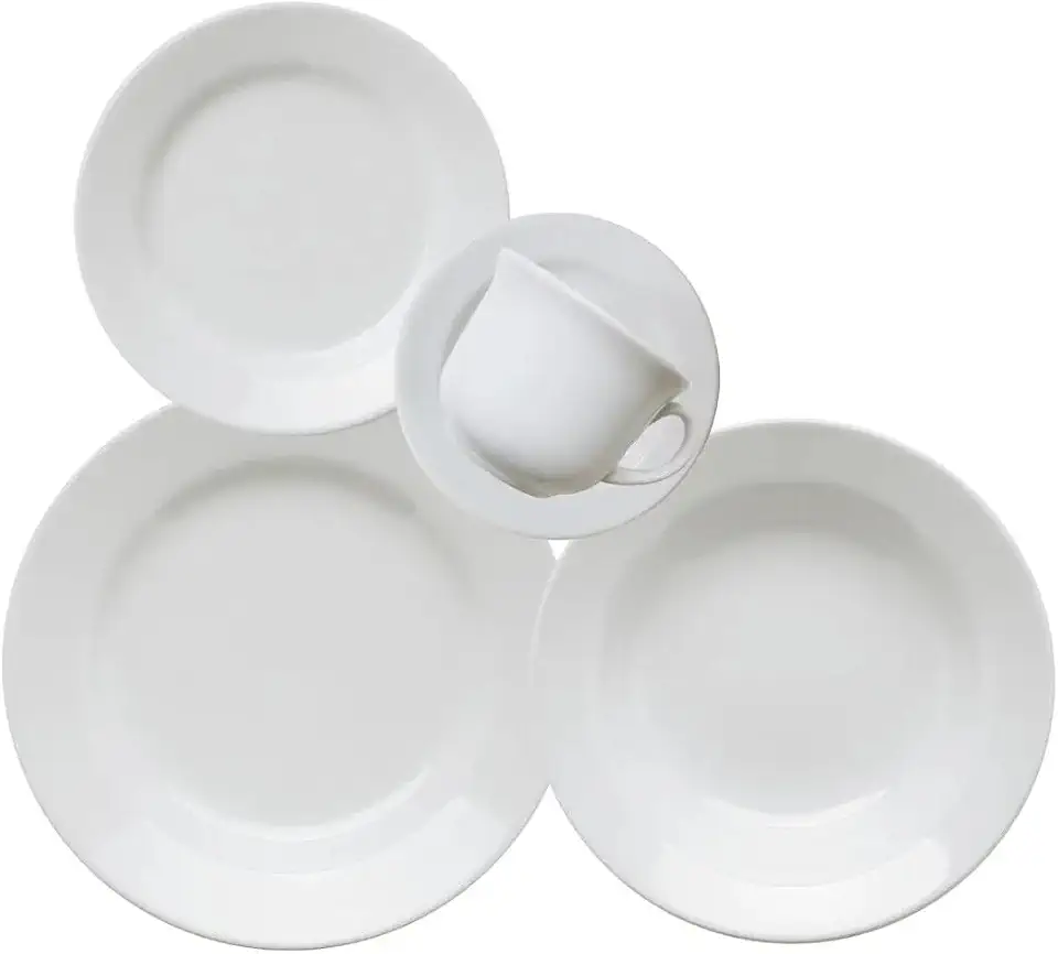 Conjunto de Jantar Donna Branco 20 Peças – Pratos Rasos, Fundos, Sobremesa, Xícaras e Pires – Cerâmica Biona by Oxford, Resistente a Micro-ondas e Lava-louças