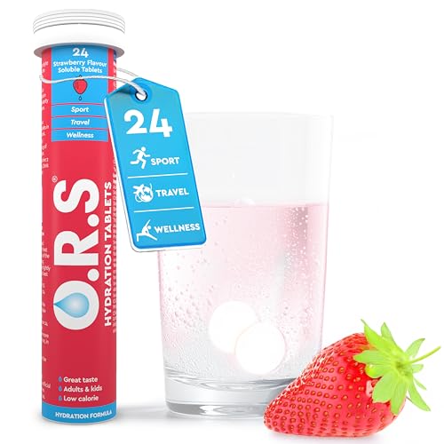 O.R.S Hydration Tablets - Strawberry Pack of 1 | Electrolytes for Dehydration Sports & Travel Recovery Drinks | Oral Rehydration Salts for Electrolyte Replacement | Vegan Gluten-Free Low Calorie