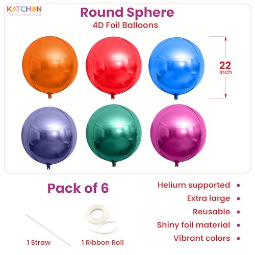 Image of KatchOn, Multicolor 4D Foil Balloons, 22 Inch - Pack of 6 | Round Foil Balloons for Christmas Decorations, Wedding, Birthday Party, Baby Shower Decorations, Winter Party, New Year Decor