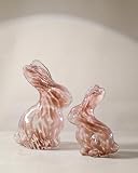 DN DECONATION Glass Easter Bunny Figurines, Clear and Purple Rabbit Statues, Small Striped Blown Glass Bunny Sculpture for Table Top Home Decor Spring Holiday Decorations, 2Pcs