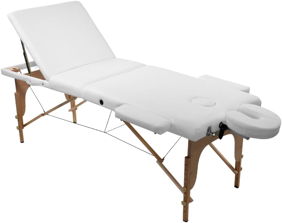 SKINACT Portable Massage Table with Reclineable Back (White)