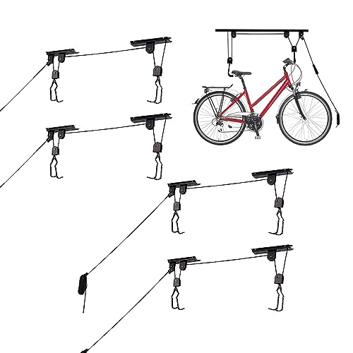 OZHOMY 4 PCS Bike Lift Hoist Heavy Duty Bicycle Ceiling Storage Rack Bicycle Garage Storage Rack, Bike Lifter for Garage Indoor Storage Maximum Load 55 lbs by OZHOMY - Used condition - CA$69.59
