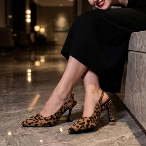 Image of Susanny Slingback Kitten Heels Elegant Dressy Pumps for Women Closed Pointy Toe Sexy Chunky High Heels Wedding Bride Prom Party Dress Shoes
