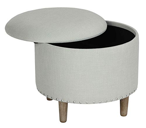 Cortesi Home Hosta 19" Round Storage Ottoman in Light Beige Linen by Cortesi Home - Used condition - Image 2
