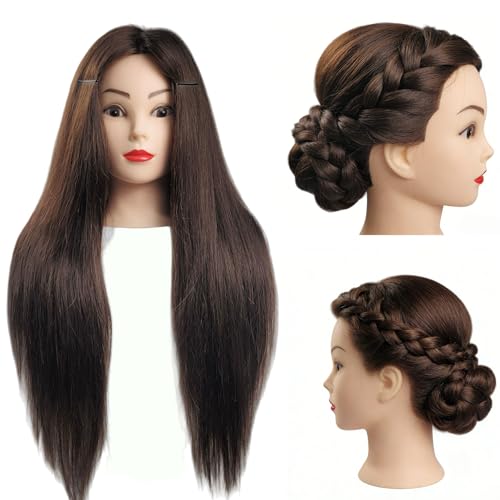 28-Inch 100% Real Hair Mannequin Head for Braiding Practice - Professional Training Head for Beauty School Students & Home Practice Hair Styling for Fun (Brown, Cosmetology 28")