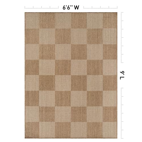 Tapete de fibra sintética con diseño geométrico beige 6'6" x 9' miniatura 2