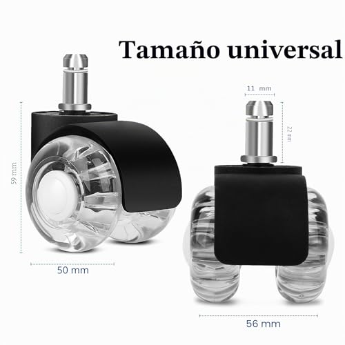 Miniatura 2 de Mxtimwan Juego De 5 Ruedas Para Silla Oficina 11 X 22 Mm, 360 Grados Rotación, Ruedas Para Sillas Giratorias, Rueda Reemplazo Sillas Oficina Goma Para Parquet, Alfombras, Laminado, Azulejos, Negro