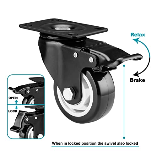 Caster Wheels - 3 Inch Casters Set of 4 Heavy Duty, BOSGEOT Locking Industrial Caster with 360 Degree No Noise Polyurethane Wheels, Swivel Plate Casters with Brake - Pack of 4 by BOSGEOT - Used condition - Image 2