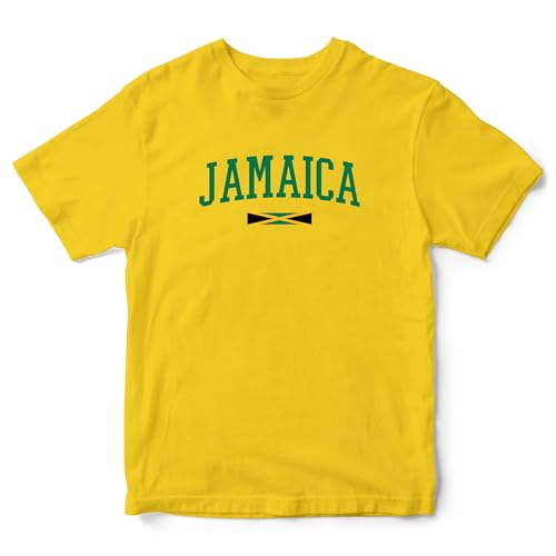 Kids Jamaica T Shirt 2024 Retro Jamaican Athlete Sports Games Boys Girls Tee, 9-11 Years, Yellow