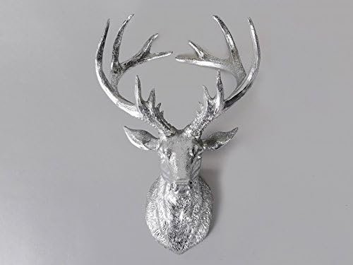 Exclusive Wall sculpture Head sculpture Deer with Antlers Antique silver 23x34 cm