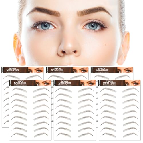 MWOOT 6 Fogli 4D Hair-Like Adesivi Sopracciglia,Eyebrow Tattoos Stickers,Impermeabili Adesivi Trasferimenti Sopracciglia(Marrone-12)