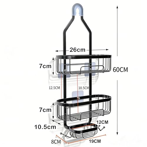 Witheeyou Shower Caddy Hanging, Shower Shelf Over Shower Head, 3 Tier Bathroom Shower Organizer, No Drilling with Hooks for Body Wash, Shampoo, Soap, Razor Holder (Black) by Witheeyou - Image 2