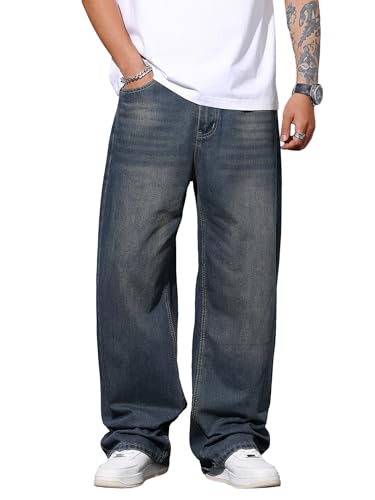 Zewool Jeans baggy pour hommes à jambe large, style skater, hip hop, skateboard, jeans en denim décontracté et ample, style Y2K, streetwear, L