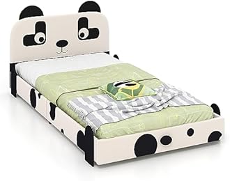 HONEY JOY Twin Bed Frames for Kids, Toddler Wooden Twin Bed Platform with Headboard & Slat Base, No Box Spring Needed, Children Bedroom Furniture for Boys Girls, Fits Standard Twin Mattress, Panda