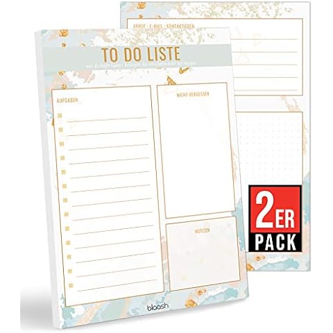 blaash® 2er Set To Do Block DIN A5 | 50 Seiten Tagesplaner mit Listen für Aufgaben, Notizen und Ideen | Optimale Organisation und Motivation im Alltag | ToDo Liste Block | Notizblock To Do Cover