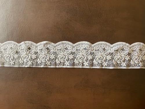 Image of Beeding Lace&Border Material for Suits,Saree&Dupatta per Meter,Used As Trims,Borders,Embroidery Lace,Fabric Lace,Sewing Supplies,Lace Applique, (Cream Rose 7cm)