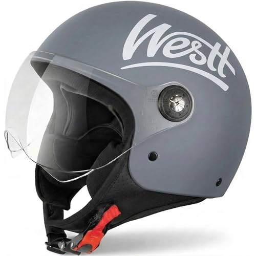 Westt Casco Moto Jet Omologato ECE 22.06 con Visiera Trasparente - Leggero e Confortevole per Scooter e Motorino - Uomo e Donna - Taglia (S, M, L, XL)