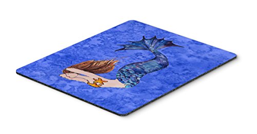 Caroline's Treasures 8725MP Brunette Mermaid on Blue Mouse Pad, Hot Pad or Trivet for Home Office Gaming Working Computers Laptop Mouse Mat,Washable Large Mousepad