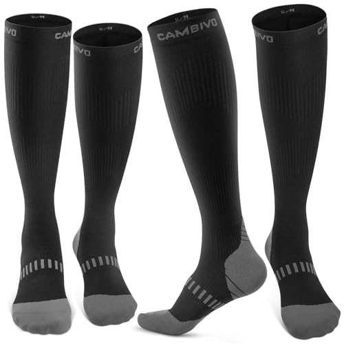 CAMBIVO Compression Socks for Men and Women 2 Pairs, 20-30 mmHg Graduated Flight Socks, Breathable and Anti-slip Design, Support for Running, Walking, Traveling, Recovery